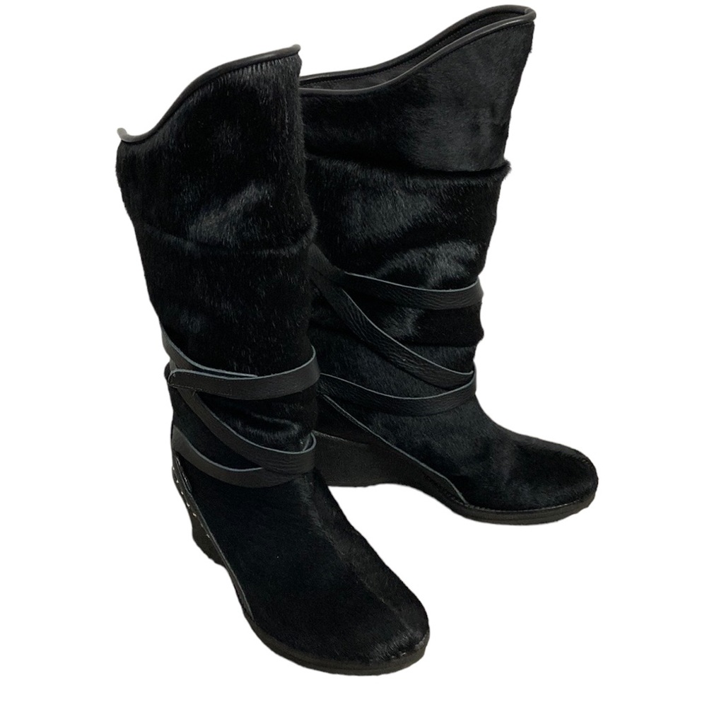 Oscar Sport Black Pony Wedge Fur Apres Ski Boot